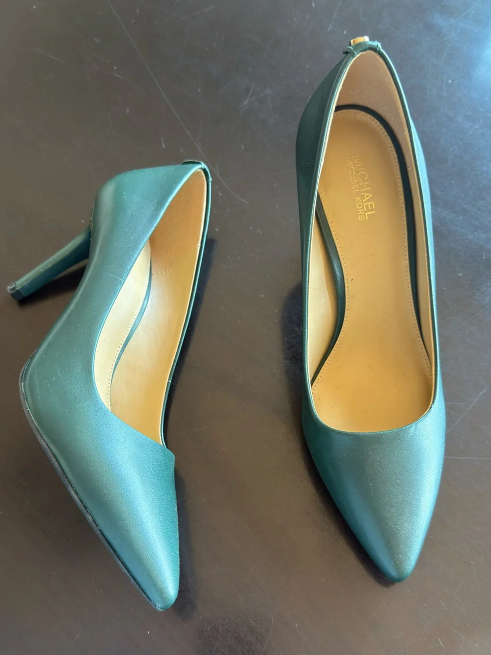 Sexy Hunter Green leather stilettos  by Michael Kors size 7